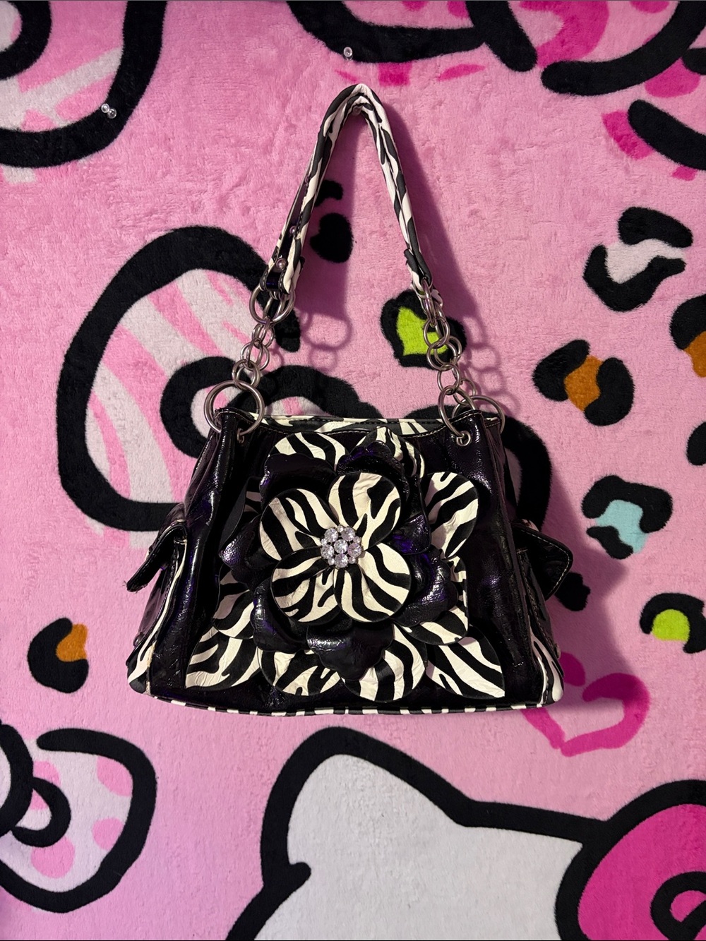 Zebra print Floral Accent Shoulder Bag